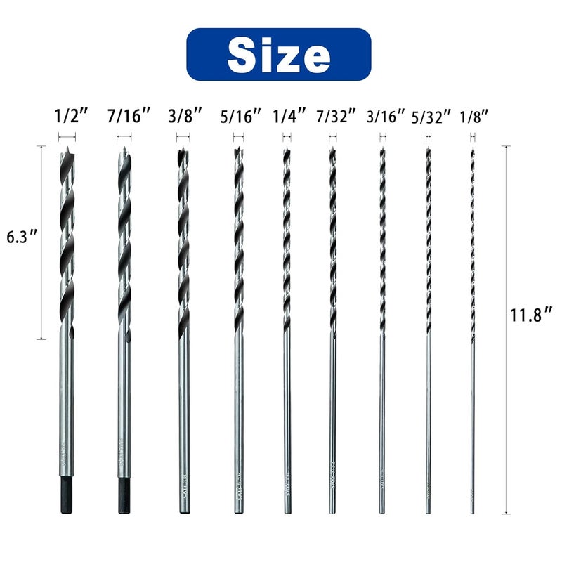 SALI 13PCS Brad Point Wood Drill Bit Set Carbon Steel Wood Drill Bit Set for Hardwood, Plywood, Plastic Round Holes in All Types of Wood Extra Long 11 Inch - Image 2